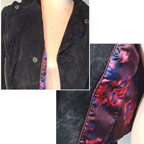 Isaac Mizrahi Black Leather Diagonal Zip Fitted Moto Grunge Jacket Size 4 - Picture 10 of 16